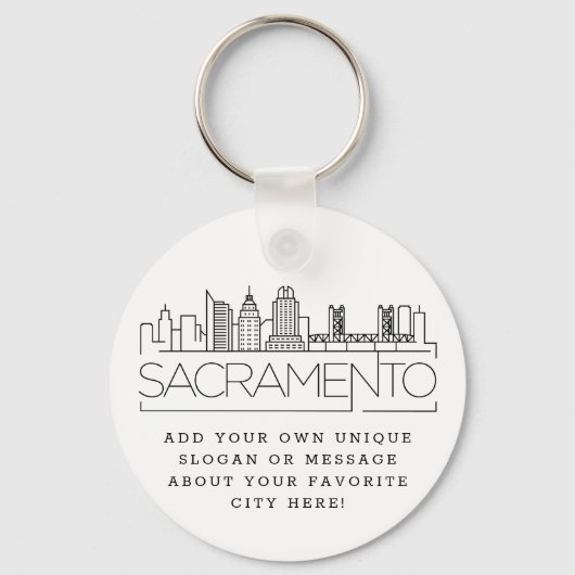 Sacramento Stylized Skyline | Aangepaste slogan Sleutelhanger (Voorkant)
