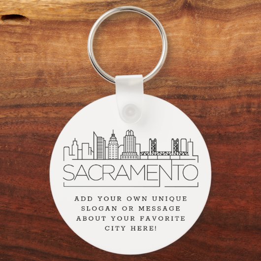 Sacramento Stylized Skyline | Aangepaste slogan Sleutelhanger (Voorkant)