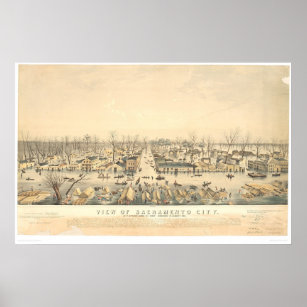 Sacramento tijdens de overstroming van 1850 (1586A Poster