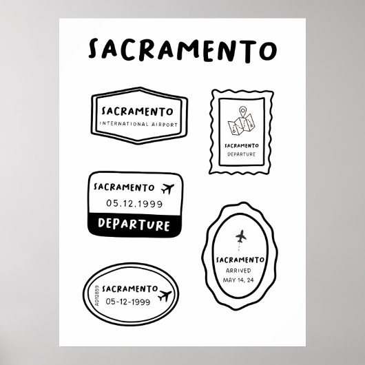 Sacramento - Travel Stamp Collectie | minimalistis Poster (Voorkant)