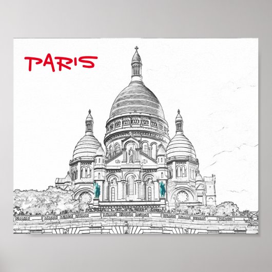 Sacre Coeur Basilica op Montmartre hill, Parijs Poster (Voorkant)
