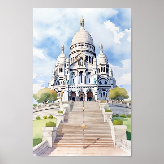 Sacre Coeur Basilica Parijs Beroemde Reisplaats Poster (Voorkant)
