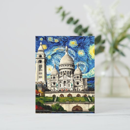 Sacre-Coeur Paris France Starry Night Briefkaart (Staand voorkant)