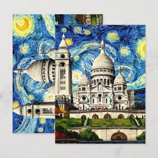 Sacre-Coeur Paris France Starry Night Briefkaart (Voorkant / Achterkant)