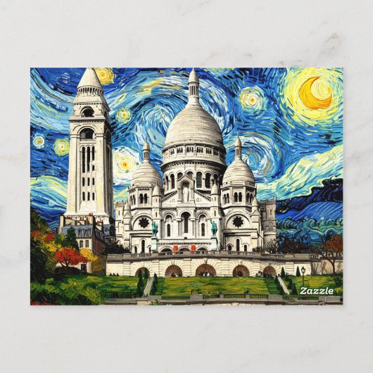 Sacre-Coeur Paris France Starry Night Briefkaart (Achterkant)