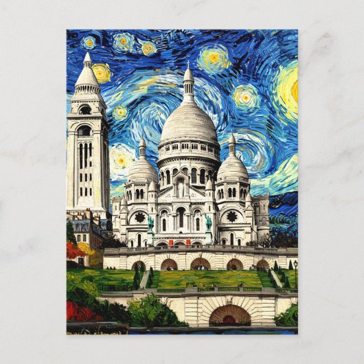 Sacre-Coeur Paris France Starry Night Briefkaart (Voorkant)