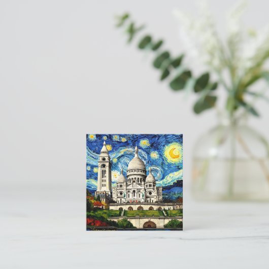 Sacre-Coeur Paris France Starry Night Informatiekaartje (Staand voorkant)