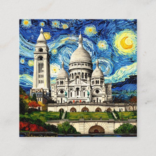 Sacre-Coeur Paris France Starry Night Informatiekaartje (Voorkant)