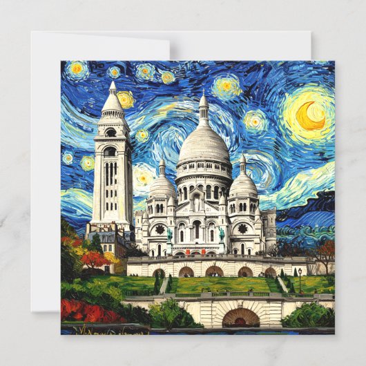 Sacre-Coeur Paris France Starry Night Magnetische Uitnodiging (Voorkant)
