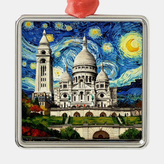 Sacre-Coeur Paris France Starry Night Metalen Ornament (Voorkant)