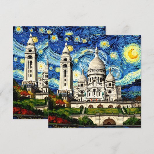 Sacre-Coeur Paris France Starry Night Save The Date (Voorkant / Achterkant)