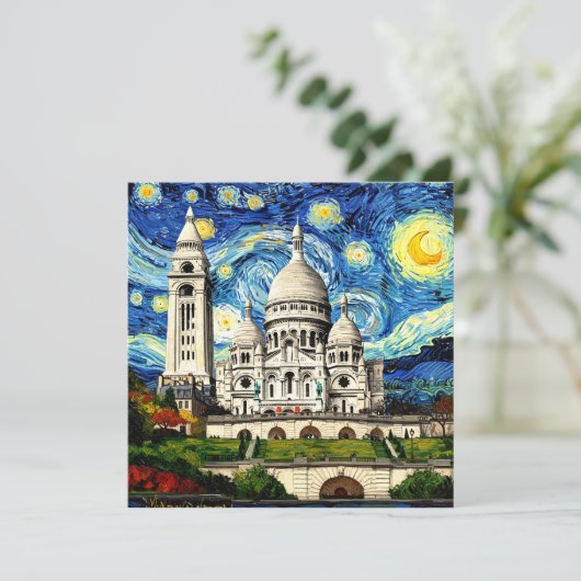 Sacre-Coeur Paris France Starry Night Save The Date (Staand voorkant)