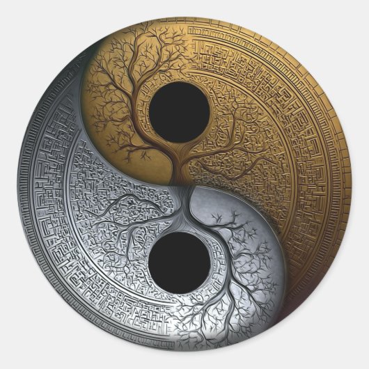 Sacred Balance | Yin Yang-symbool Ronde Sticker (Voorkant)