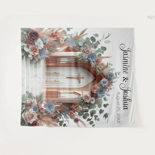 Sacred Bloom: A Moment of Grace Wedding Backdrop Wandkleed (Voorkant (horizontaal))