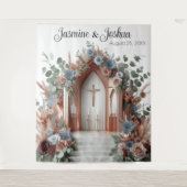 Sacred Bloom: A Moment of Grace Wedding Backdrop Wandkleed (Voorkant)