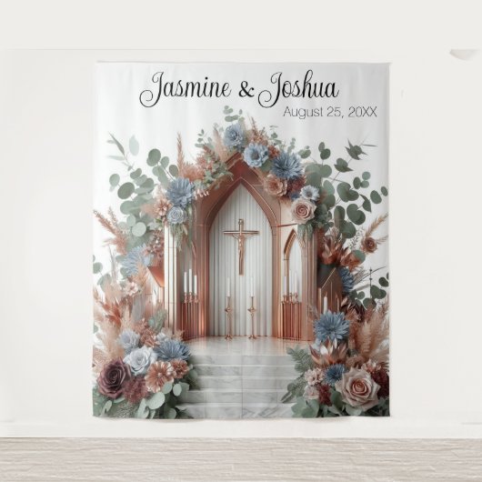 Sacred Bloom: A Moment of Grace Wedding Backdrop Wandkleed (Voorkant)