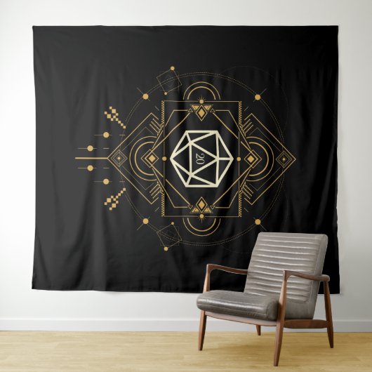 Sacred D20 Dice Minimalist Geometry Tabletop RPG Wandkleed (In Situ (horizontaal))
