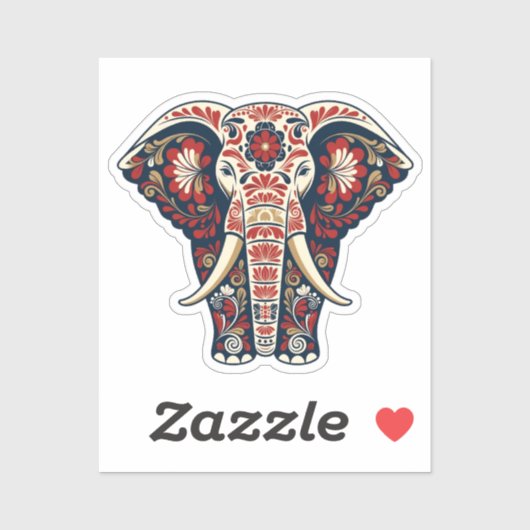 Sacred Elephant Totem - Red & Navy Floral Filigree Sticker (Vel)