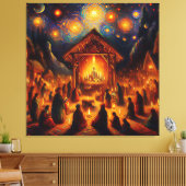 Sacred Fire Beneath the Starry Night Canvas Afdruk (Insitu (Woonkamer))