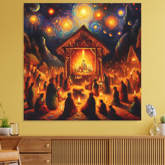 Sacred Fire Beneath the Starry Night Canvas Afdruk (Insitu (Woonkamer))