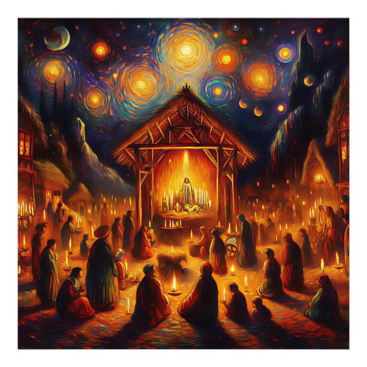 Sacred Fire Beneath the Starry Night Foto Afdruk (Voorkant)