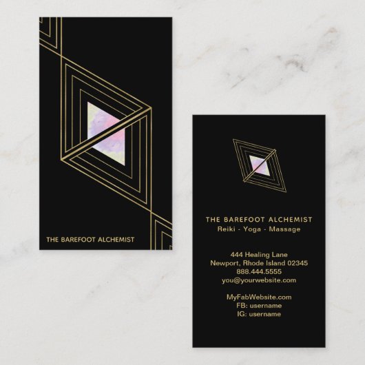 *~* Sacred Geometry Alchemy Gold Boho Triangles Visitekaartje (Voorkant / Achterkant)