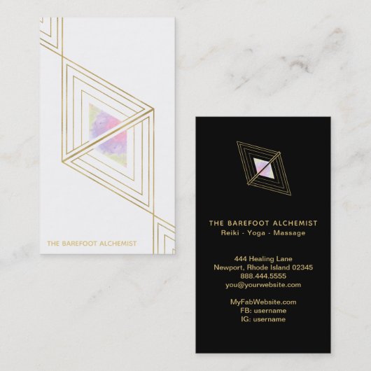 *~* Sacred Geometry Gold Boho Triangles Alchemy Visitekaartje (Voorkant / Achterkant)