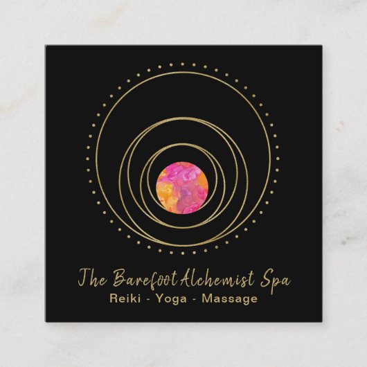 *~* Sacred Geometry Gold Geometric Boho Lunar Vierkante Visitekaartje (Voorkant)