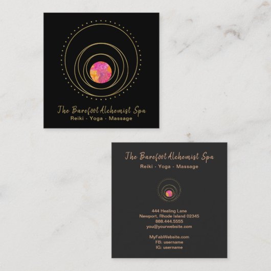 *~* Sacred Geometry Gold Geometric Boho Lunar Vierkante Visitekaartje (Voorkant / Achterkant)