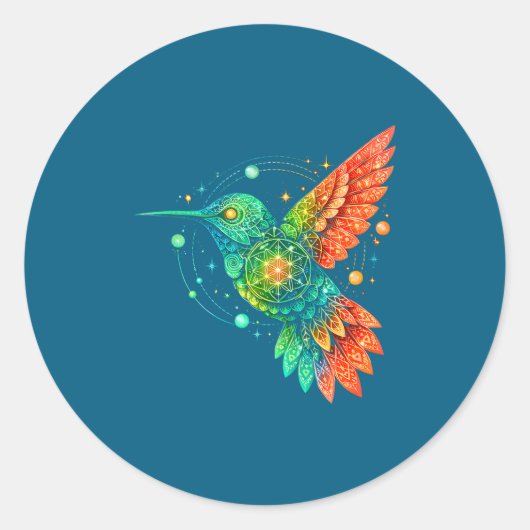 Sacred Geometry Hummingbird Mystic Celestial Desig Ronde Sticker (Voorkant)