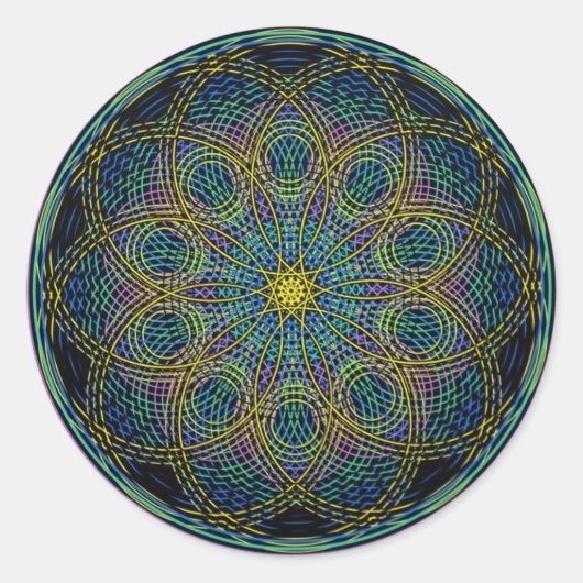 Sacred Geometry Mandala: Sincerity - Handtekening Ronde Sticker (Voorkant)
