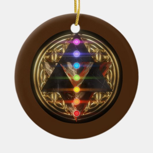 Sacred Geometry Merkaba met Flower of Life Gold Keramisch Ornament (Voorkant)