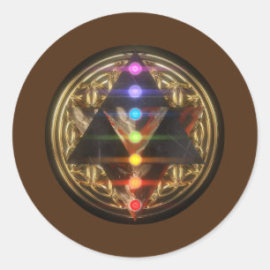Sacred Geometry Merkaba met Flower of Life Gold Ronde Sticker