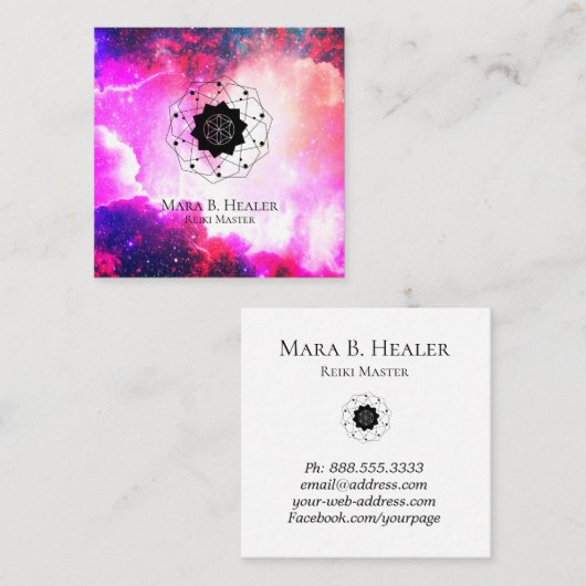 * Sacred Geometry Nebula Universe Pink Paars Vierkante Visitekaartje (Voorkant / Achterkant)