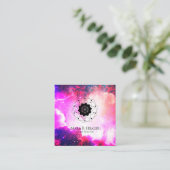 * Sacred Geometry Nebula Universe Pink Paars Vierkante Visitekaartje (Staand voorkant)