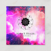 * Sacred Geometry Nebula Universe Pink Paars Vierkante Visitekaartje (Voorkant)