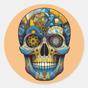 Sacred Geometry Skull Ronde Sticker