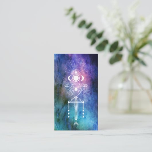 *~* Sacred Geometry Waterverf Aztec Tribal Shaman Visitekaartje (Staand voorkant)
