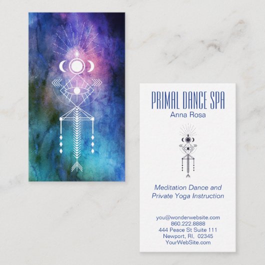 *~* Sacred Geometry Waterverf Aztec Tribal Shaman Visitekaartje (Voorkant / Achterkant)