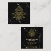~ Sacred Hamsa Gold Abstract Wit Zwart Marmer Vierkante Visitekaartje (Voorkant / Achterkant)