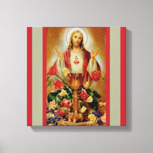 Sacred Heart Chalice Rozen Rosary Jesus Canvas Afdruk