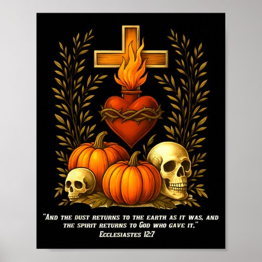 Sacred Heart Halloween Jesus Skulls Pumpkins Chris Poster (Voorkant)