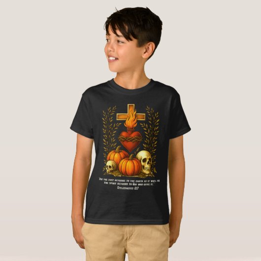 Sacred Heart Halloween Jesus Skulls Pumpkins Chris T-shirt (Voorkant volledig)
