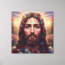 Sacred Heart Jesus Floral Rose Portrait - Premium Canvas Afdruk