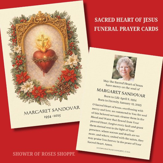 Sacred Heart Jesus Funeral Catholic Prayer Card Informatiekaartje