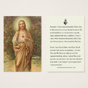 Sacred Heart Jesus Katholieke Memorare Prayer Visitekaartje