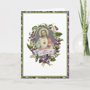 Sacred Heart Jesus Violet Floral  gebed Kaart