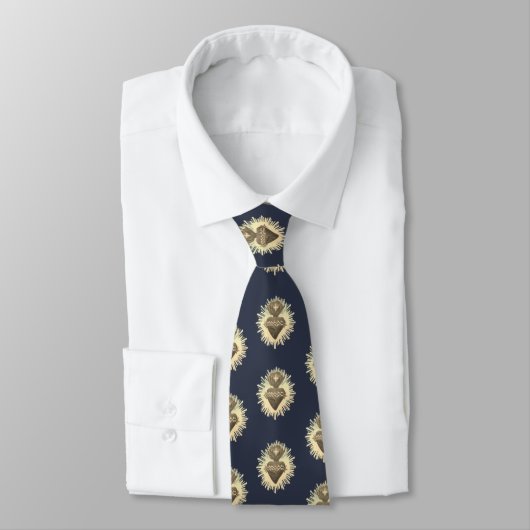 Sacred Heart Necktie Navy Blue met Sacred Heart Stropdas (Gebonden)
