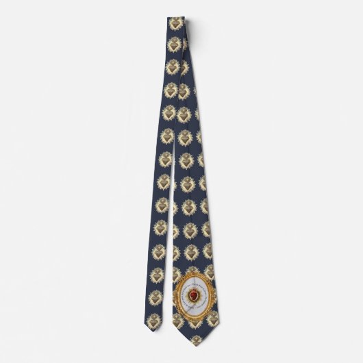 Sacred Heart Necktie Navy Blue met Sacred Heart Stropdas (Achterkant)