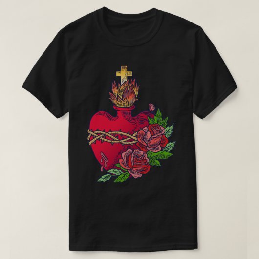 Sacred Heart of Jesus Catholic Art Traditional Lat T-shirt (Design voorkant)